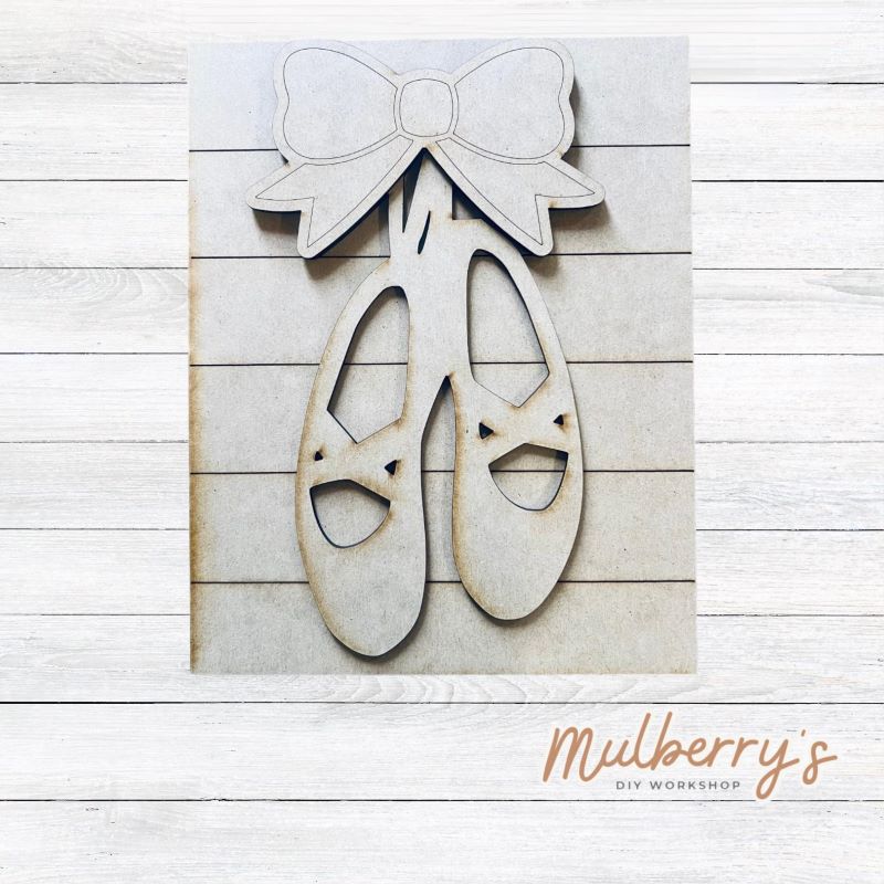 Our ballet slippers sign is the perfect project for your little dancer! Approximately 10.5" tall by 8.5" wide. Optional stand is available.