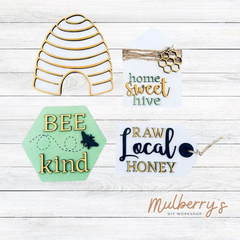 Our four-piece bee tiered tray set can be purchased as a set or as individual pieces.