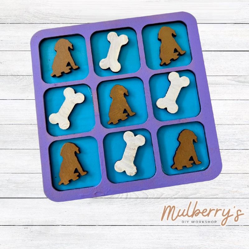 Both kids and kids at heart love painting this fun Tic-Tac-Toe board game! Game includes 5 bones and 5 dogs and is approximately 5" tall by 5" wide.