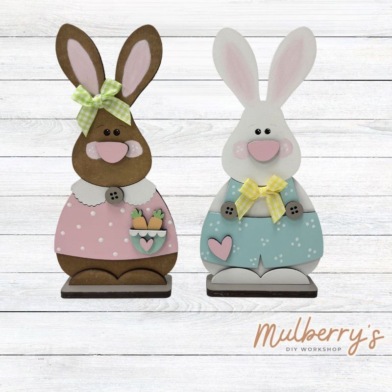 Our new Easter bunnies are too cute, making an iconic Easter duo! They can be purchased individually or as a set. Approximately 8" tall. Each includes a stand.