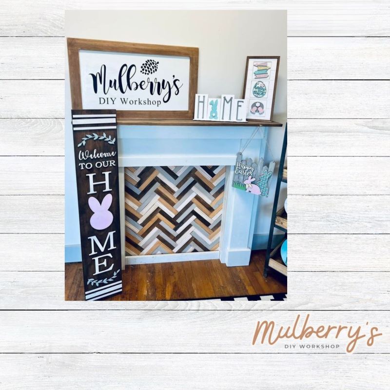 Our interchangeable HOME leaner is the perfect showcase project! It's approximately 4' long by 10" wide. The letter "O" can be swapped out for every season/holiday! It will great on your porch or anywhere in your home! Includes: Porch Leaner with Bunny Insert.