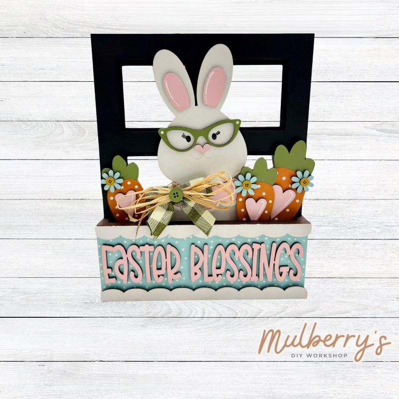 Check out our newest interchangeable project...our window box! It's the perfect project to add to your seasonal/holiday decor! It's approximately 9" wide by 11.5" tall.
Includes window box base with Easter insert.