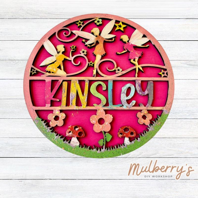 Our personalized fairy round is the perfect project for your little fairy! Approximately 9.5" in diameter. Optional stand is available.
