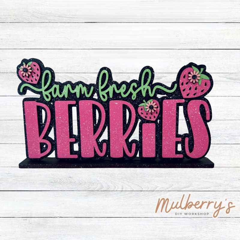 Farm fresh berries! Paint this adorable shelf sitter! Approximately 9" wide by 6" tall. Includes stand.