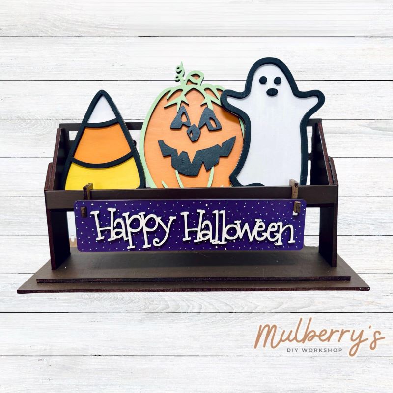 It doesn't get any cuter than our little rustic crate! It's a perfect add on accessory to your décor. It's approximately 13" long. Includes: Crate and Halloween Inserts. Halloween inserts include jack-o-lantern, ghost, candy, and the Happy Halloween banner.