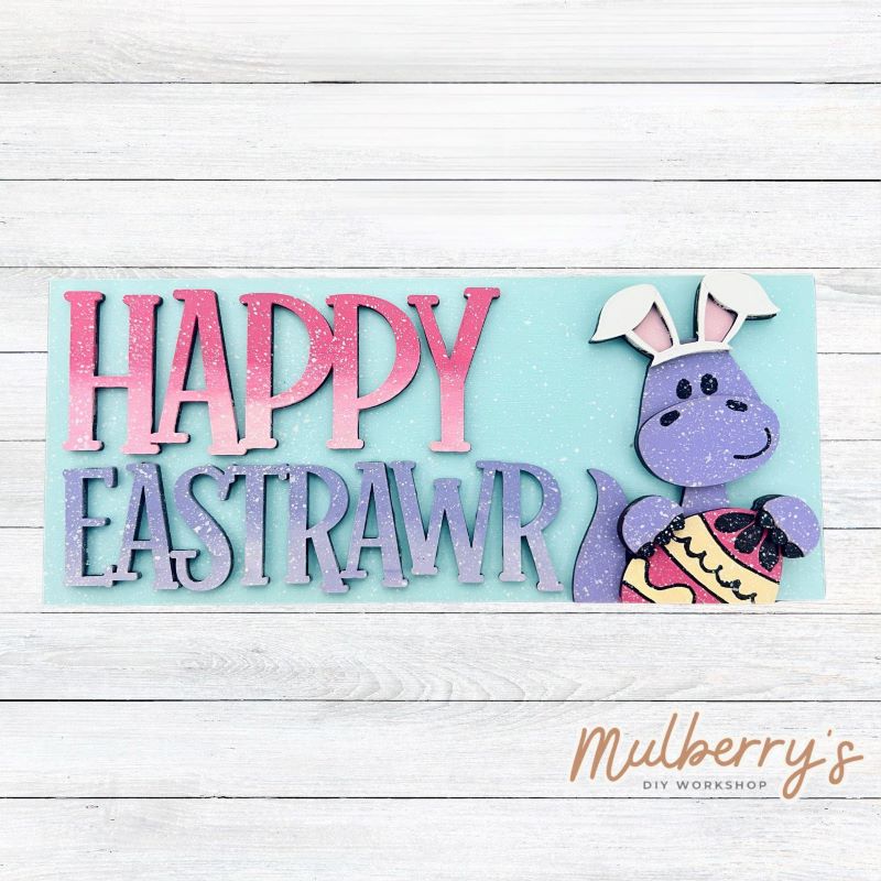 Happy Eastrawr! Come decorate this adorable mini sign for your home! Approximately 4" tall by 9.5" wide.