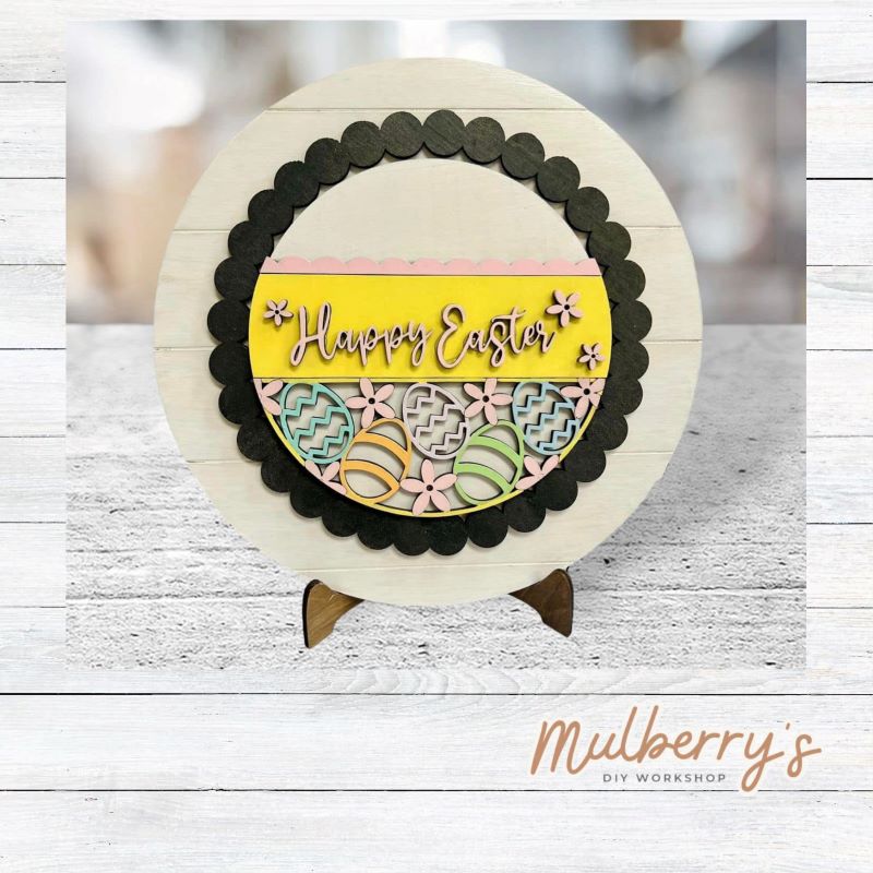 We love our large interchangeable plate with stand! It's approximately 11.5-inches is diameter and can display your favorite seasonal/holiday insert. This set includes the large interchangeable plate with stand and the happy easter insert.