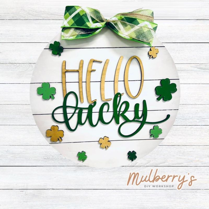 Our hello lucky 18" door hanger is perfect for St. Patrick's Day!