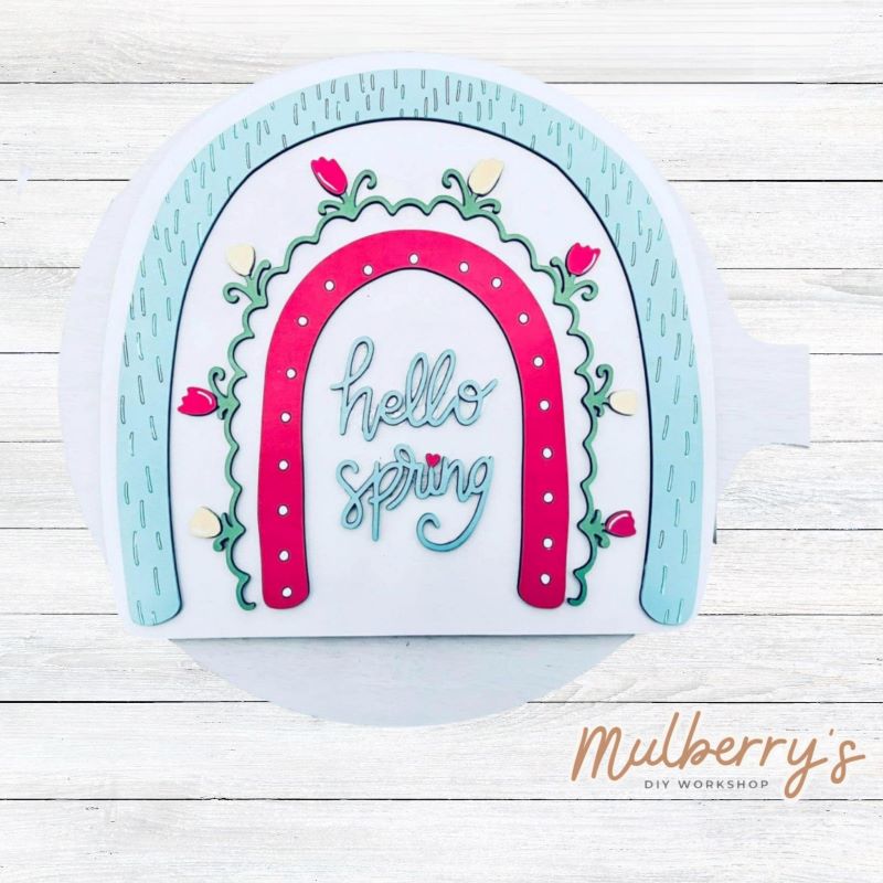 Our hello spring rainbow is such a fun project to paint! Approximately 8.5" tall. Optional stand is available.