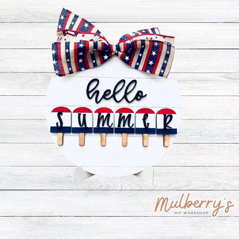 Our hello summer popsicle round is so much fun to paint! Approximately 10.5" in diameter. Optional stand is available.