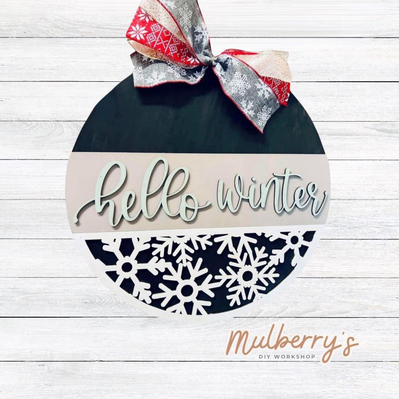 Our hello winter 18" door hanger would look fabulous displayed in your home!