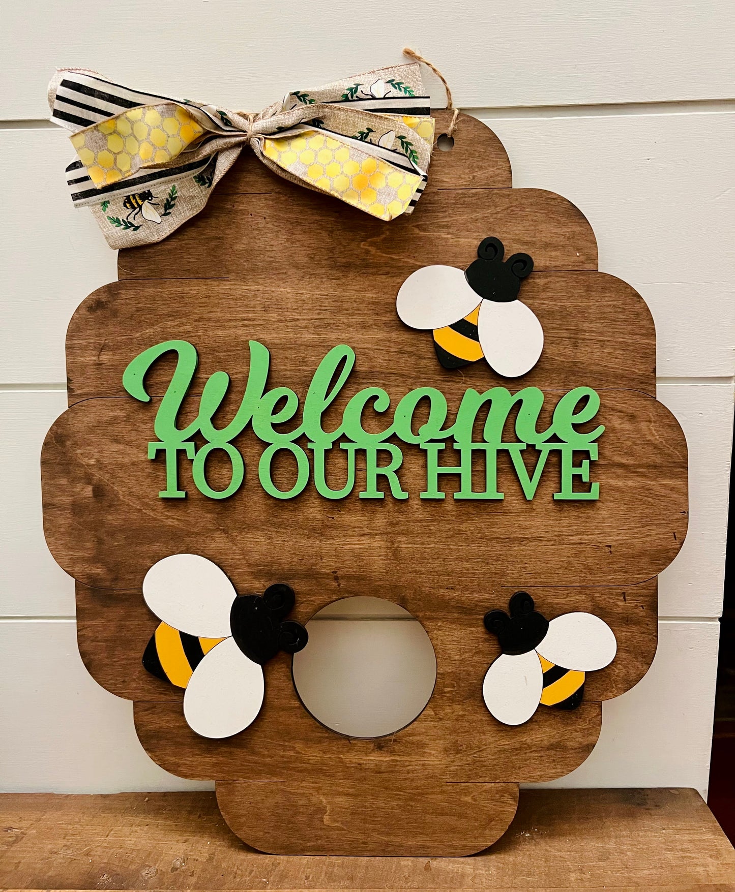 22" PAINTED "Welcome to Our Hive" Door Hanger