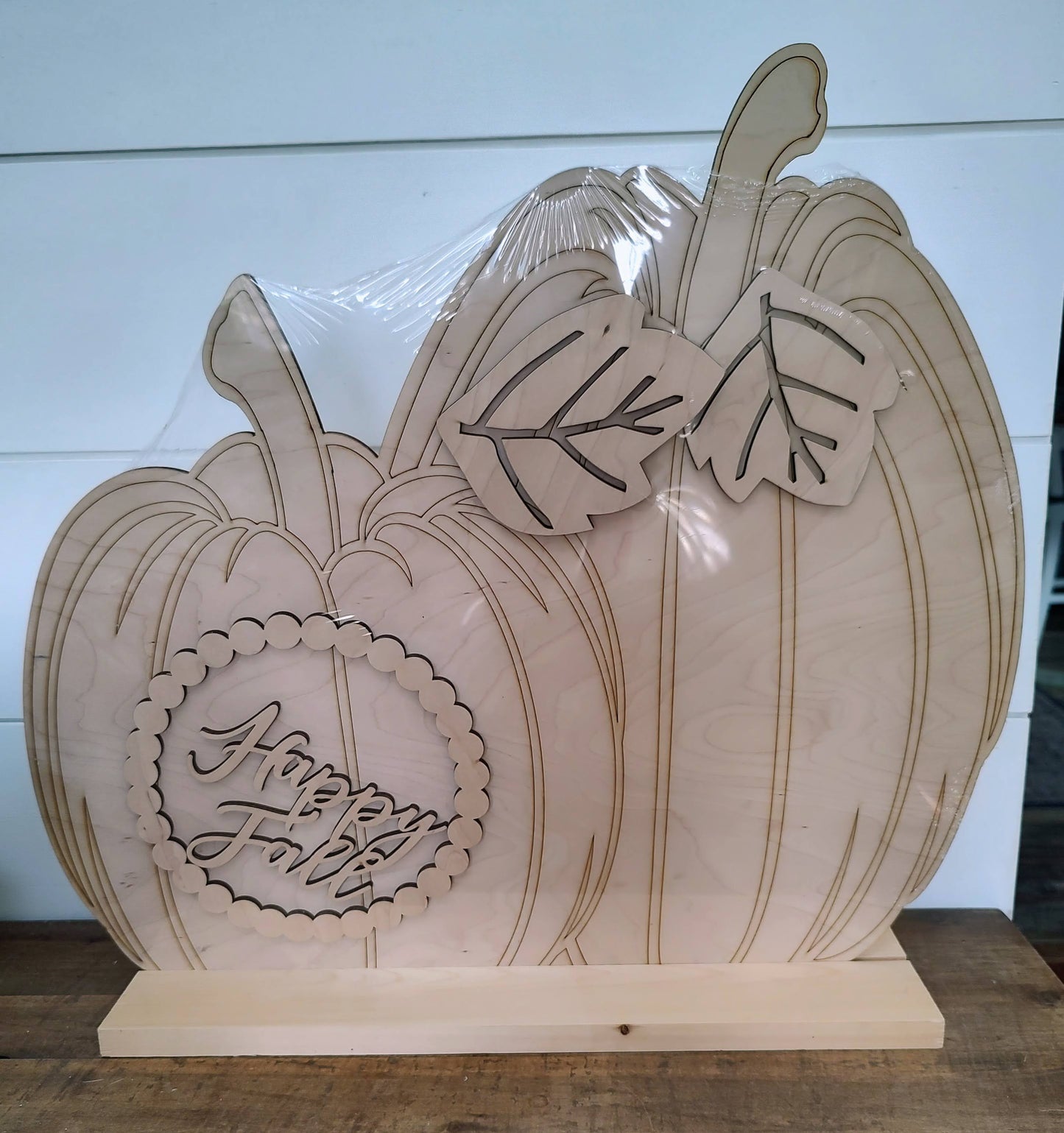 Unpainted Hello Fall Double Pumpkin Porch Sitter