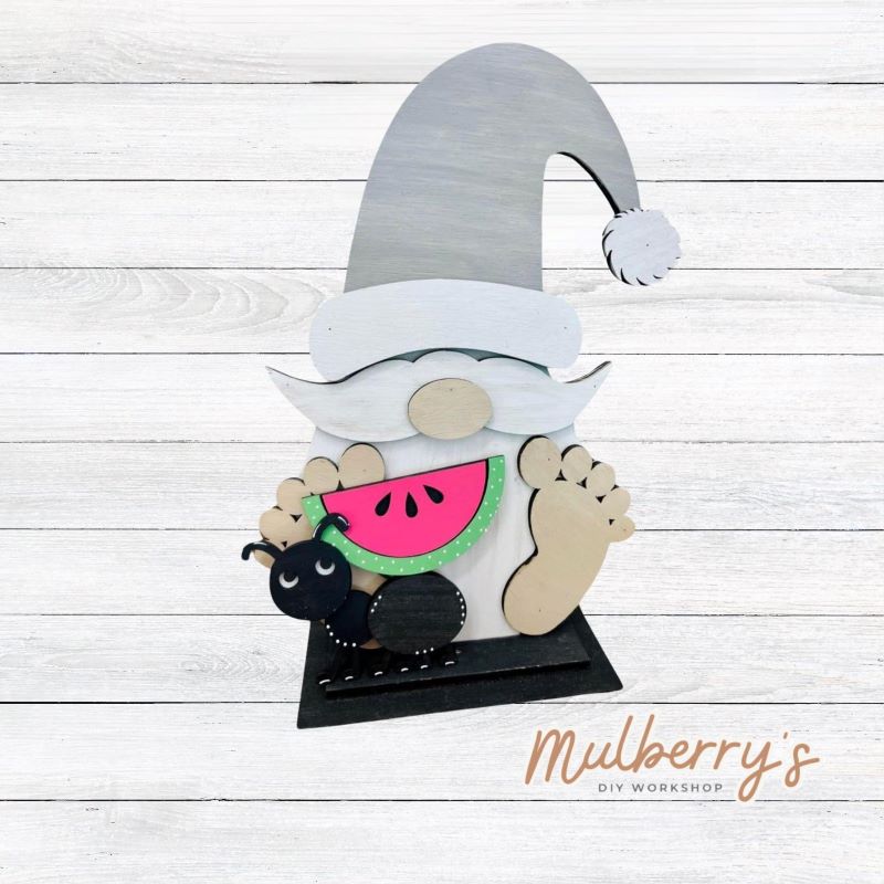 Our cute little interchangeable gnome sitter is a must! He measures 12-inches tall. Swap out his inserts to keep him ready for each holiday and season. Includes interchangeable gnome with watermelon insert.