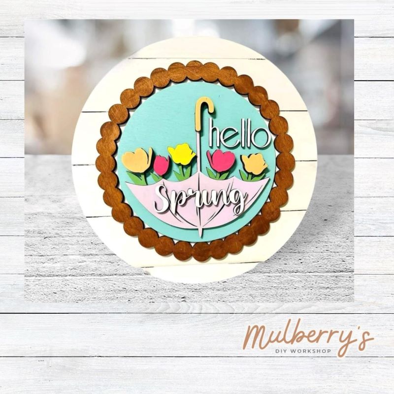 We love our large interchangeable plate with stand! It's approximately 11.5-inches is diameter and can display your favorite seasonal/holiday insert. This set includes the large interchangeable plate with stand and the hello spring umbrella insert.