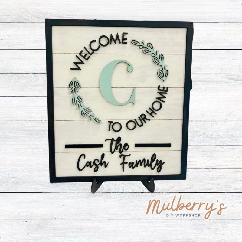 Decorate your house with our personalized last name family sign! Approximately 10.5" tall by 9.5" wide. Optional stand is available.