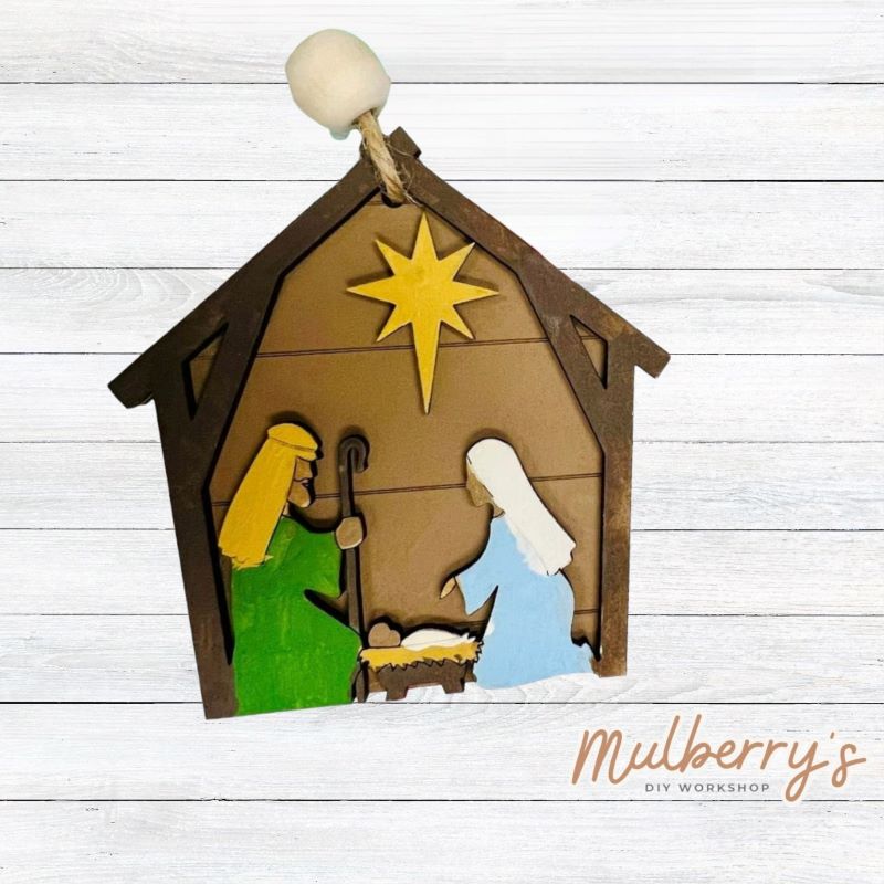 Our nativity scene ornament is so much fun to paint! Approximately 3.5" in diameter.