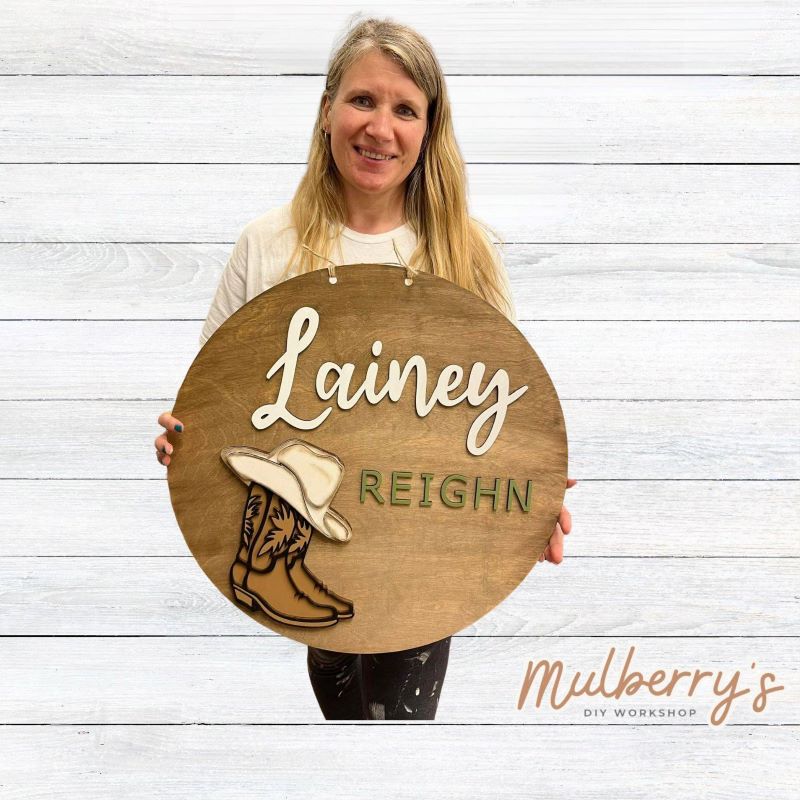 Decorate your little one's nursery with our personalized cowboy boot nursery 22" door hanger!