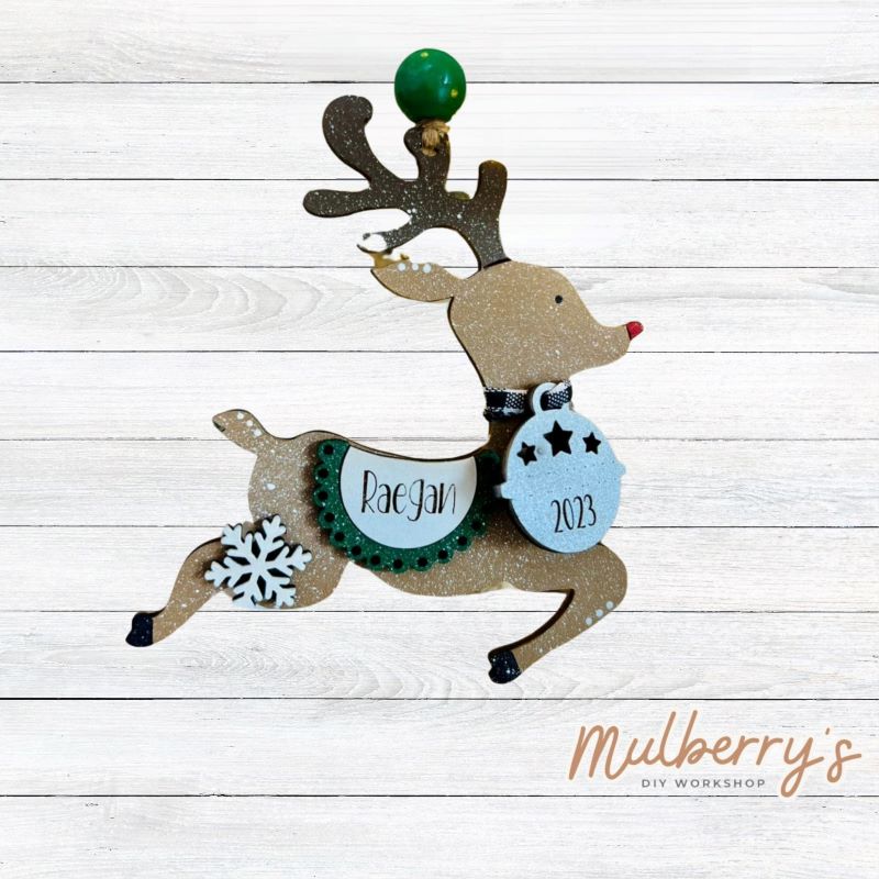 Our personalized reindeer ornament is too cute! Approximately 3.5" tall.