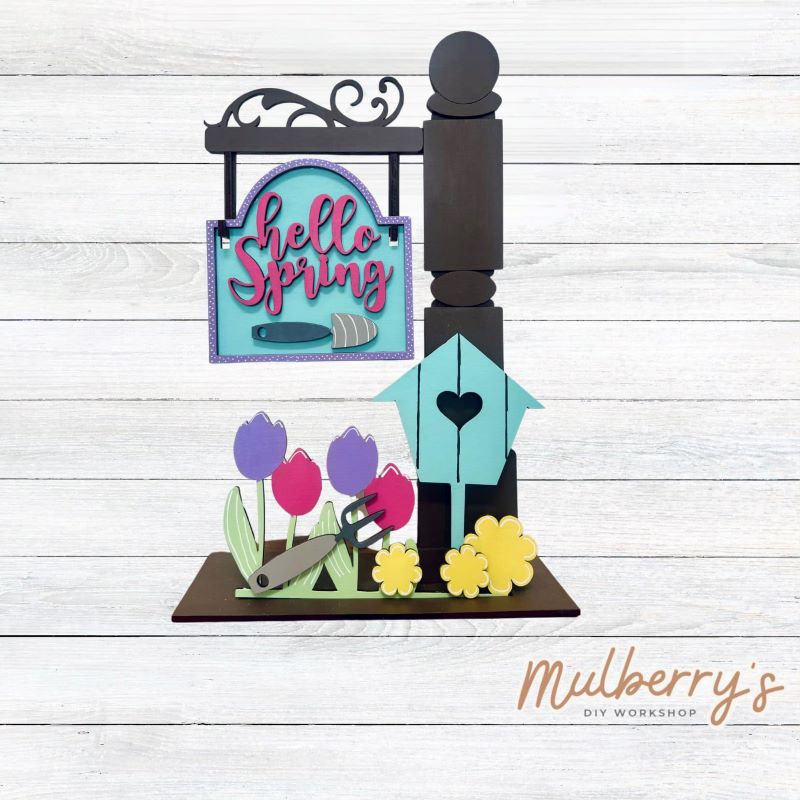 Our interchangeable mini post is so versatile! It's roughly 15" tall by 10" wide. Swap out different inserts throughout the year. This is a set for the interchangeable mini post and spring inserts.