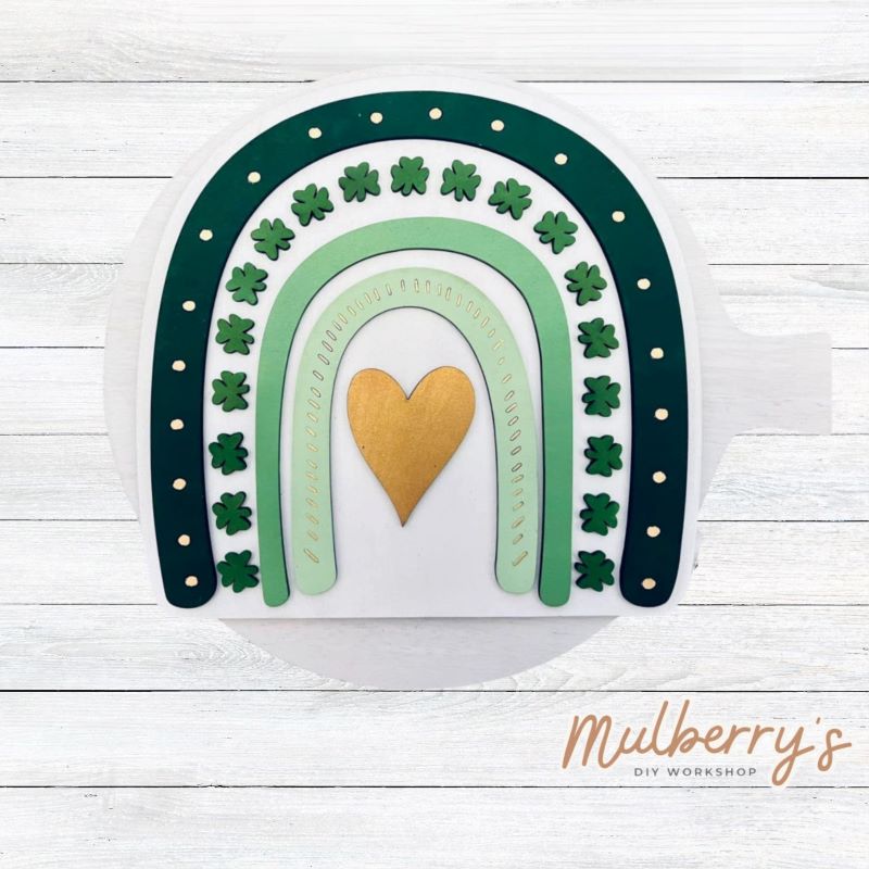 Our st. patty rainbow is such a fun project to paint! Approximately 8.5" tall. Optional stand is available.