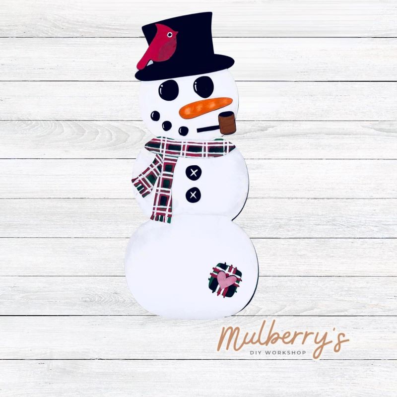 Our large stand-up snowman is such a fun project to add to your winter decor! Approximately 18.5" tall by 9" wide.