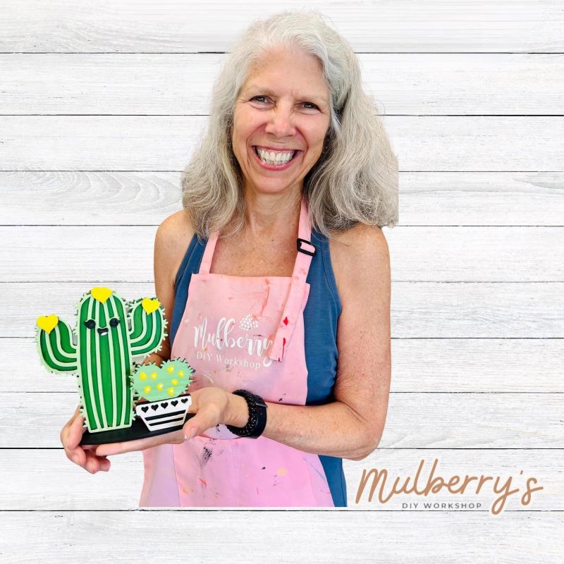 Our cactus shelf sitter is the prickest! Approximately 6" tall.