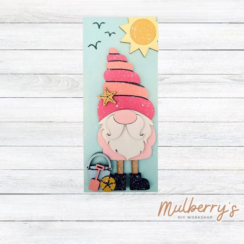 Our summer beach gnome is just too cute! Come decorate this adorable mini sign for your home! Approximately 9.5" tall by 4" wide.