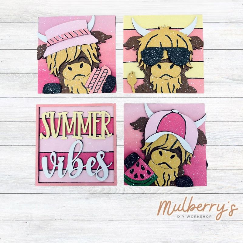 Our 4x4 summer highland cow decorative tiles are so versatile. They go perfectly with many of our interchangeable bases! Display them in our learning towers, tiered trays, or display shelves.