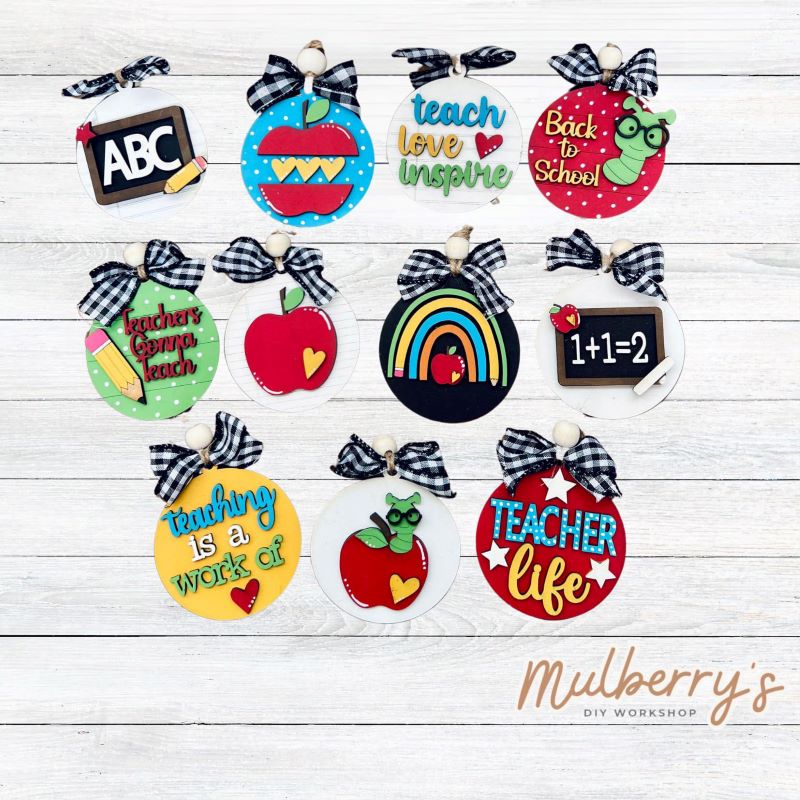 Our teacher ornaments are so cute! Approximately 3.5" in diameter.