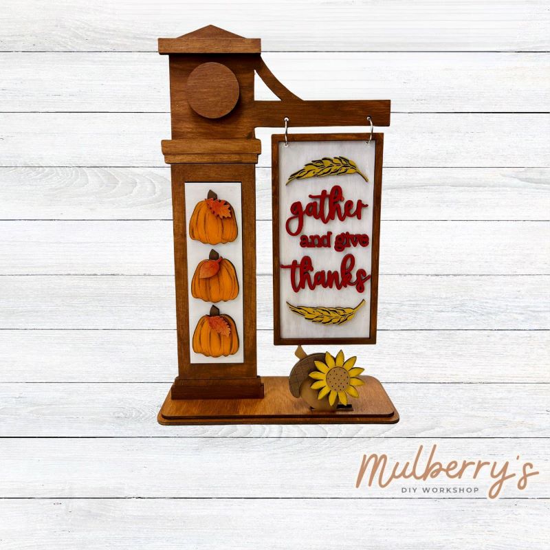 Our interchangeable mega post is so versatile! It's roughly 18.5" tall by 10.5" wide. Swap out different inserts throughout the year.
This is a set for the interchangeable mega post and thanksgiving inserts.