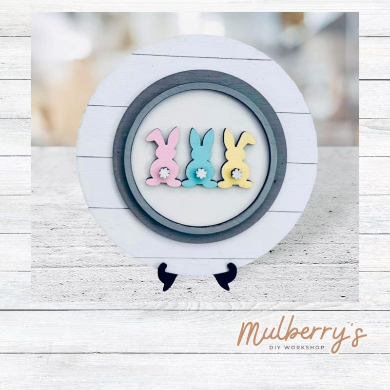 We love our mini interchangeable plate with stand! It's approximately 8-inches is diameter and can display your favorite seasonal/holiday insert. This set includes mini interchangeable plate with stand and three bunny insert.