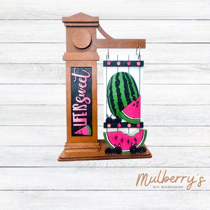 Our interchangeable mega post is so versatile! It's roughly 18.5" tall by 10.5" wide. Swap out different inserts throughout the year.
This is a set for the interchangeable mega post and watermelon inserts.