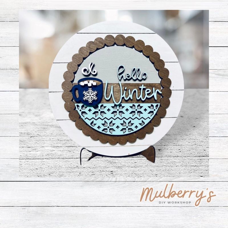 We love our large interchangeable plate with stand! It's approximately 11.5-inches is diameter and can display your favorite seasonal/holiday insert. This set includes the large interchangeable plate with stand and the hello winter insert.