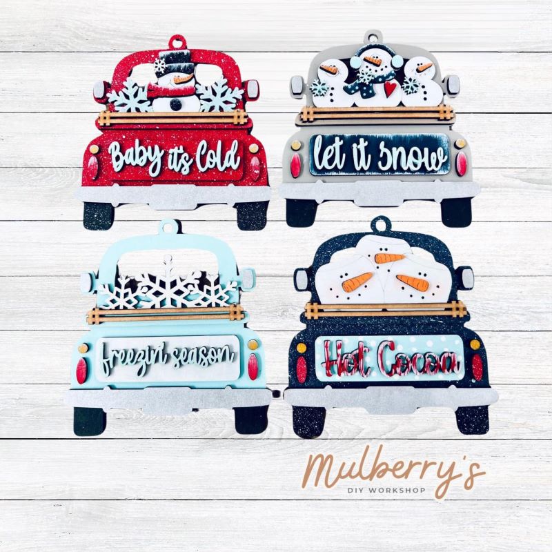 Our farmhouse winter truck ornaments are the cutest! Approximately 5" tall.