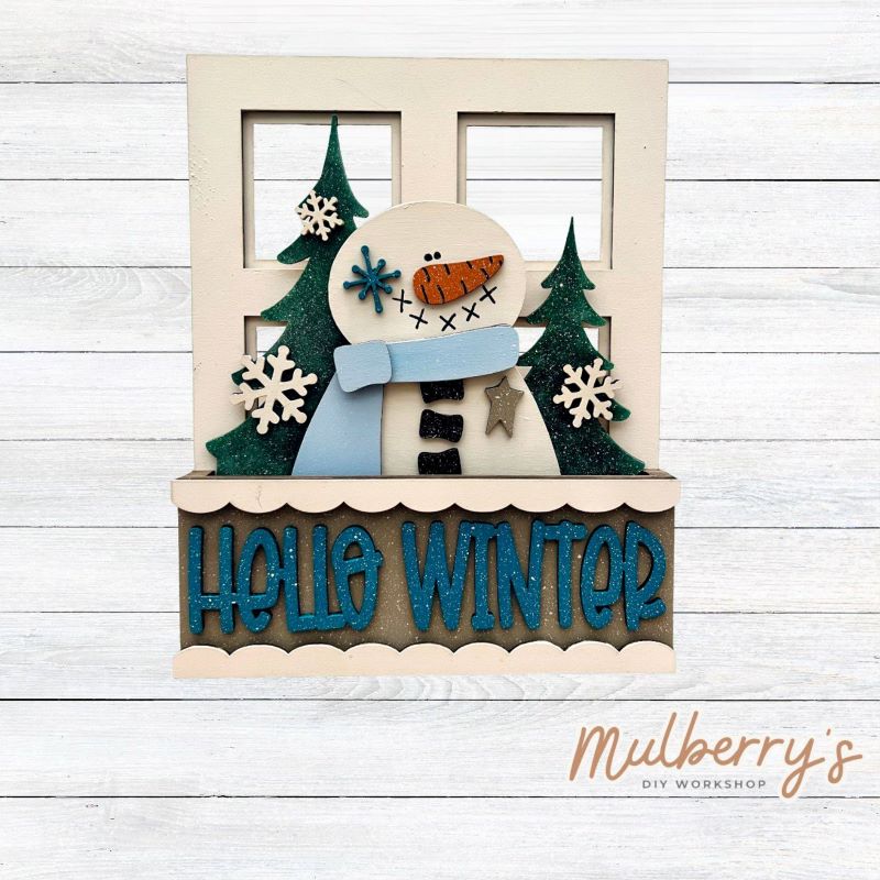 Check out our newest interchangeable project...our window box! It's the perfect project to add to your seasonal/holiday decor! It's approximately 9" wide by 11.5" tall.
Includes window box base with Winter insert.