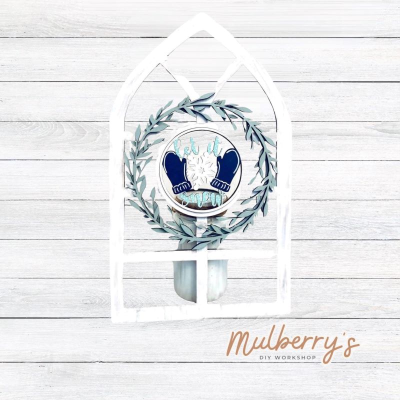 We love our interchangeable window! It's approximately 16" tall by 10" wide and can display your favorite seasonal/holiday insert. This set includes the interchangeable window and winter insert.