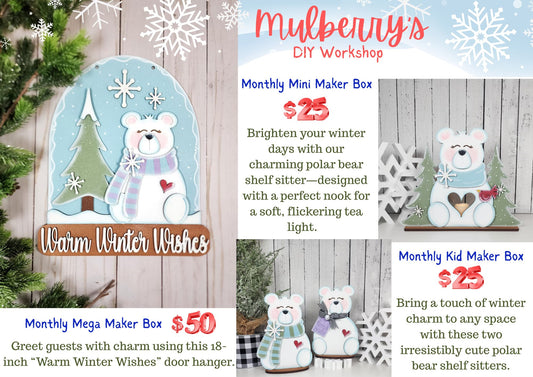 Introducing our new monthly maker boxes! We have three superb options for you to choose from! They make the perfect Christmas gifts!

-Monthly Mega Maker Box
-Monthly Mini Maker Box
-Monthly Kid Maker Box

Order a Monthly Maker Box (mega, mini, or kid) and receive your choice of an ornament ($10 value).

Place your order by December 19 to pick up in time for Christmas.

Please note: shipping is not available.