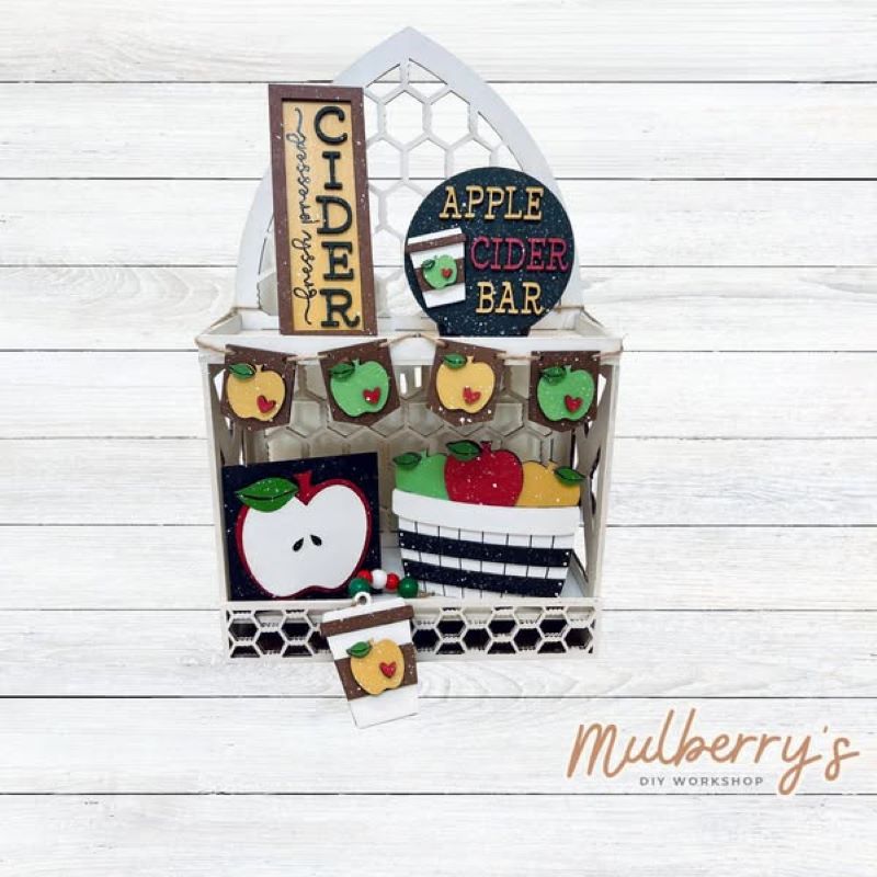 Our six-piece apple tiered tray set can be purchased as a set or as individual pieces.