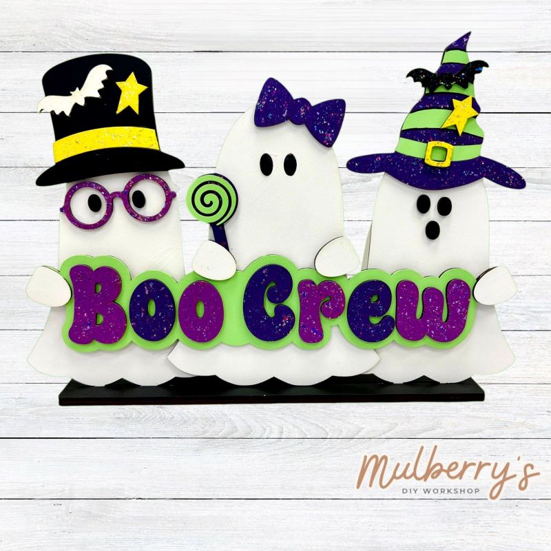 Our newest Halloween shelf sitter is spook-tacular! It's approximately 9.5" tall by 13.5" wide, making the perfect addition to your seasonal decor!