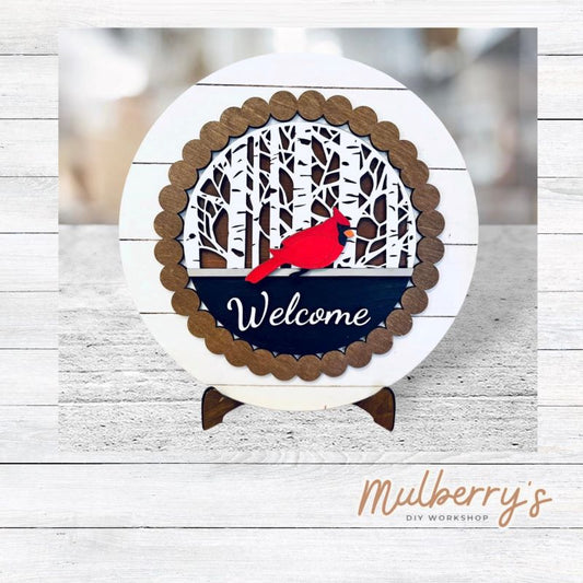 We love our large interchangeable plate with stand! It's approximately 11.5-inches is diameter and can display your favorite seasonal/holiday insert. This includes the large interchangeable plate with stand and the welcome cardinal insert.
