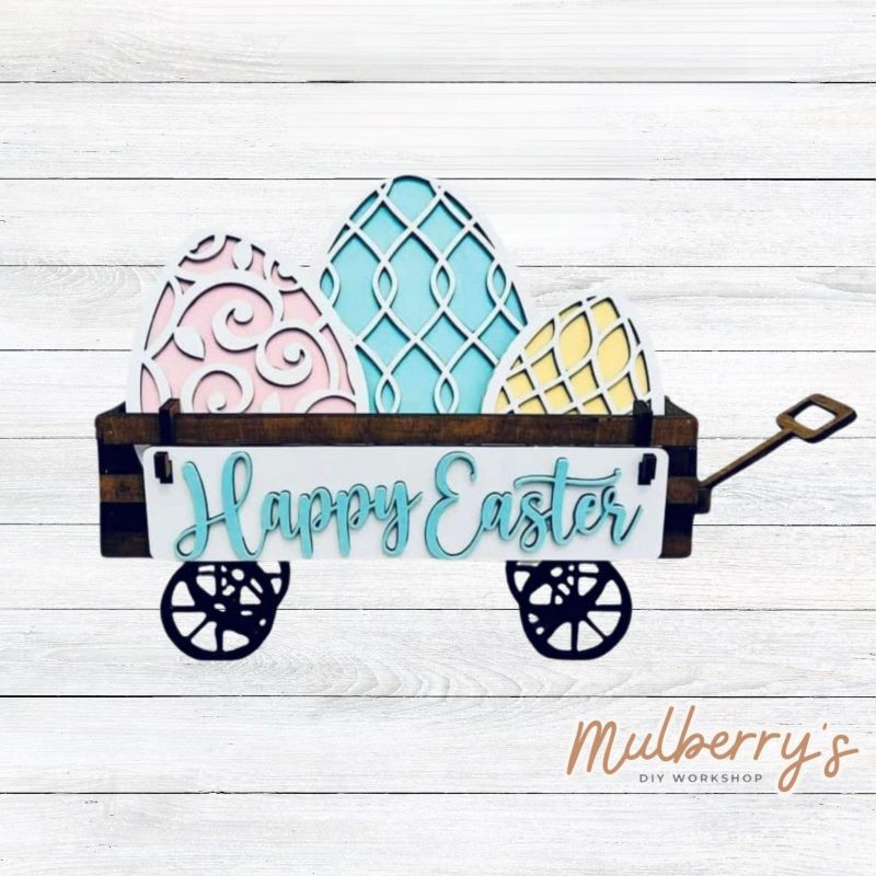 It doesn't get any cuter than our little rustic wagon! It's a perfect add on accessory to your décor. It's approximately 4" tall x 12" wide. Includes: Wagon and Easter Inserts. Easter inserts include three eggs and Happy Easter banner.