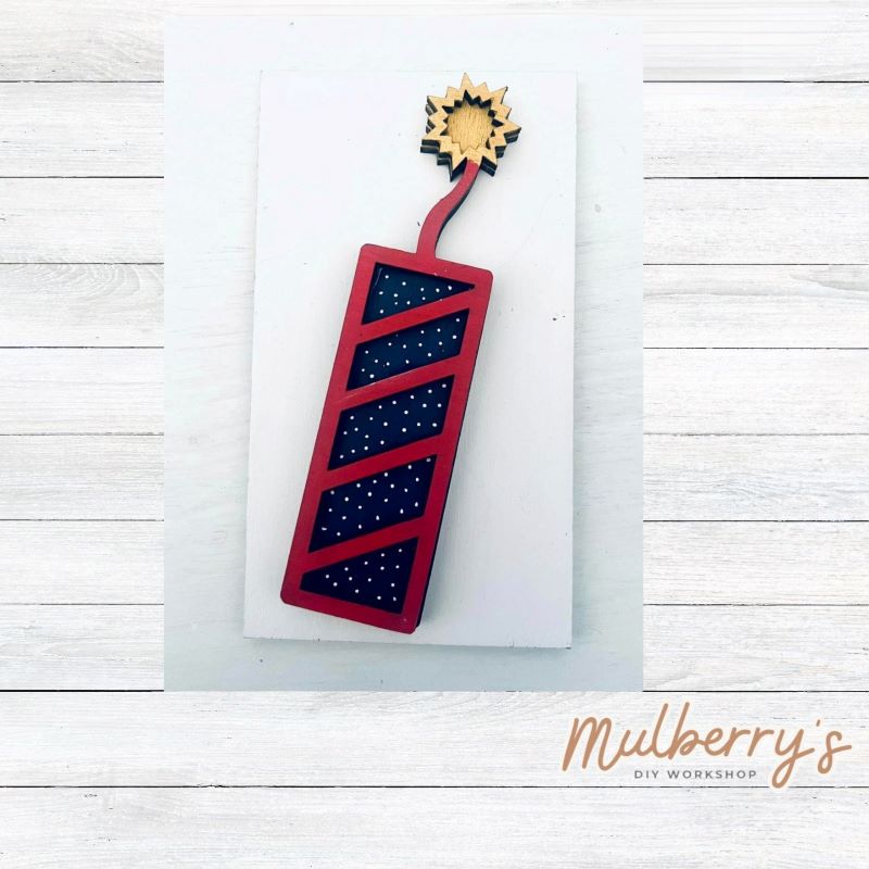 Our firecracker insert coordinates with out interchangeable HOME Shelf Sitter, but can also be displayed on other interchangeable bases such as tiered trays.