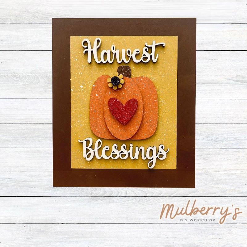 Our Interchangeable Rectangle Frame measures roughly 6.5" wide & 8" tall.

This project can easily be changed out for holidays, seasons and other themes. Because the frame leans back with the use of an easel, no magnets or adhesive hook and loop is needed.

The set includes the rectangle frame and harvest blessings insert.