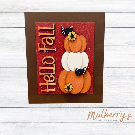 Our Interchangeable Rectangle Frame measures roughly 6.5" wide & 8" tall.

This project can easily be changed out for holidays, seasons and other themes. Because the frame leans back with the use of an easel, no magnets or adhesive hook and loop is needed.

The set includes the rectangle frame and hello fall insert.