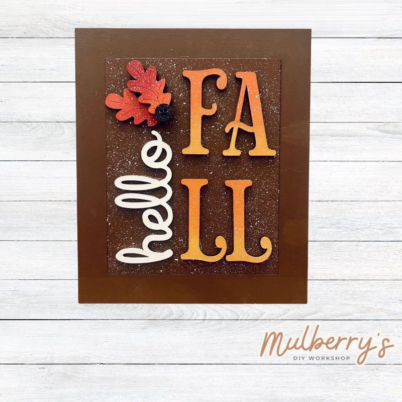 Our Interchangeable Rectangle Frame measures roughly 6.5" wide & 8" tall.

This project can easily be changed out for holidays, seasons and other themes. Because the frame leans back with the use of an easel, no magnets or adhesive hook and loop is needed.

The set includes the rectangle frame and hello fall insert.