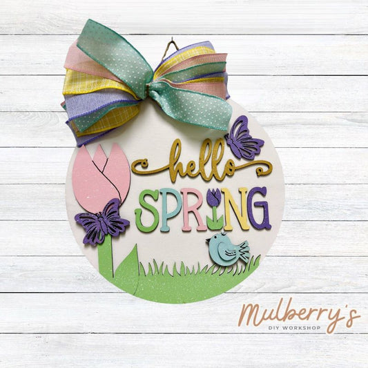 Say "Hello Spring" with this cute hanger! Approximately 10.5" in diameter and includes your choice of either beads or a bow.