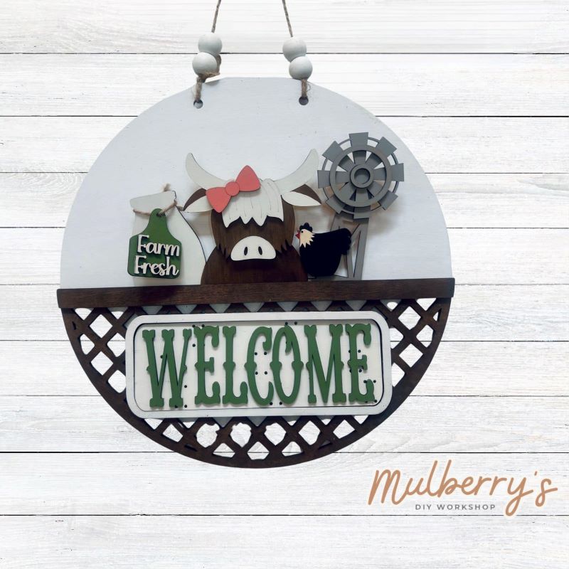 Highland Cow Inserts for Interchangeable Lattice Round Door Hanger