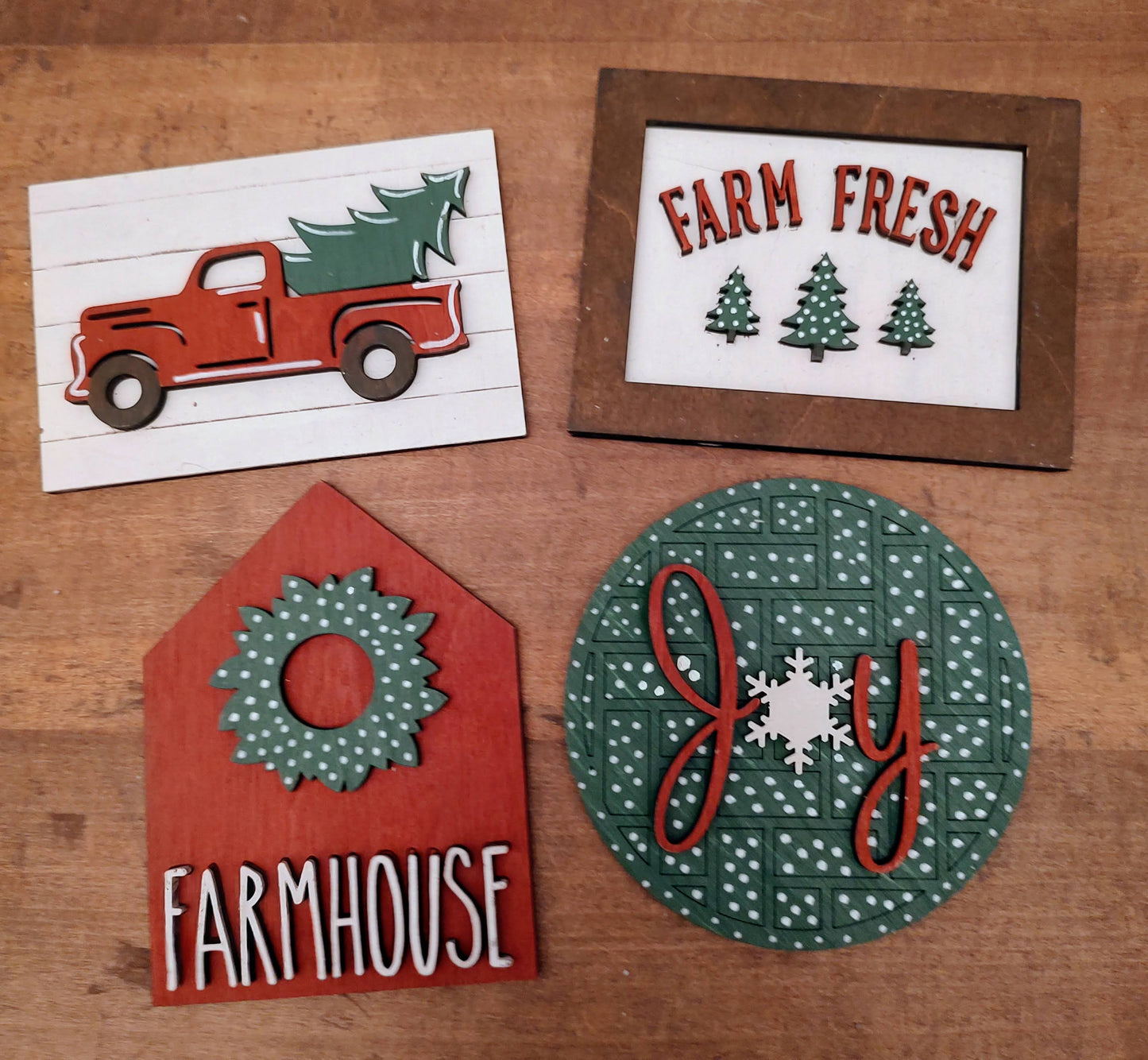 PAINTED Christmas Farmhouse Tiered Tray Set