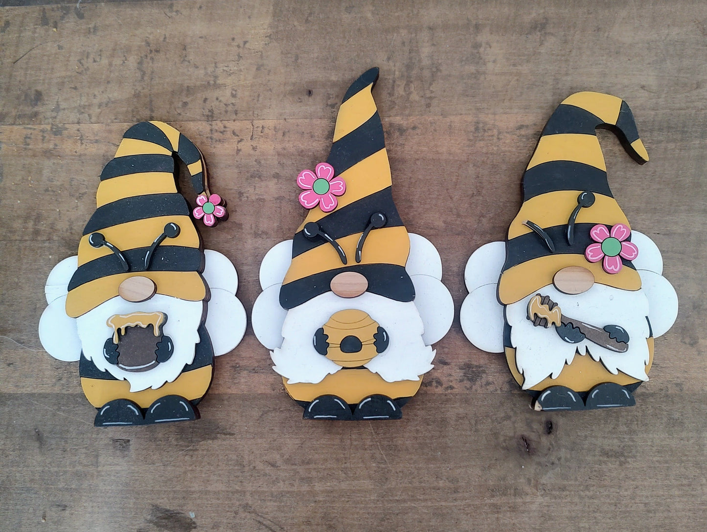 PAINTED Bee Gnome Trio